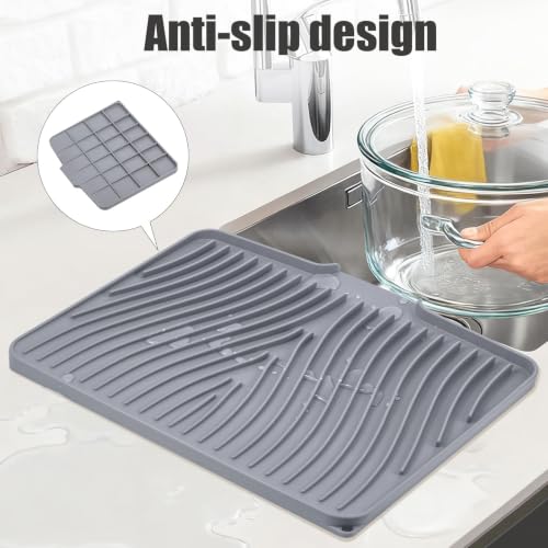 Silicone Dish Drying Mat for Kitchen Counter (Grey-1pc / 16" x 12")
