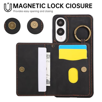 Compatible with Samsung Galaxy S25 Edge Wallet Case Screen Protector Crossbody Shoulder Strap Ring Buckle Stand Card Holder Magnetic Car Mount Phone Cover for S25Edge 25S S 25 25Edge Women Men Black (Black / for S25 edge)