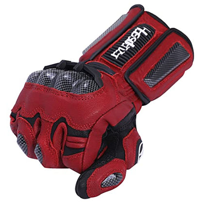 Unisex Leather Motorcycle Touch Gloves KM045 Oxblood (Small / Oxblood/Black)