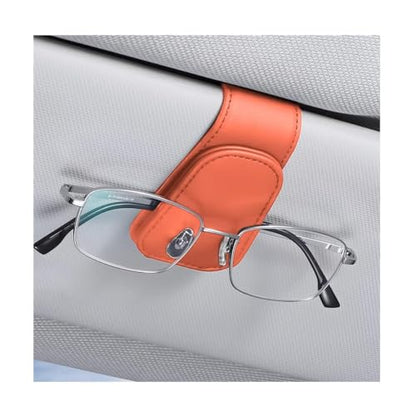 Sunglasses Holders for Car Sun Visor (1 Pack / Orange/Leather)