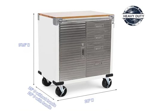 Heavy Duty Rolling Storage Cabinet with Wheels and Drawers (1 Door, 4 Drawer (28" W x 25" D x 34.5" H) / White)