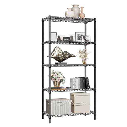 1250 lbs 5 Tier Shelf Metal Storage Shelves Shelving Wire Rack Heavy Duty Closet Organizers for Garage Kitchen Bathroom Laundry Black 15.7" D x 33.5" W x 68.5" H (5 tier, 15.7" D x 33.5" W x 68.5" H / Black)