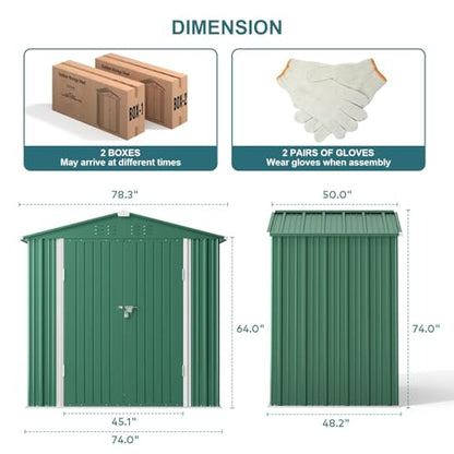 6 x 4 FT Outdoor Storage Shed (Green / 6' x 4' FT/Peaked-roof)