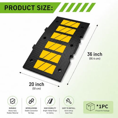 Rubber Speed Bump Middle Section 36"x20"x2" Heavy Duty 22 (Middle Part1 Pack)