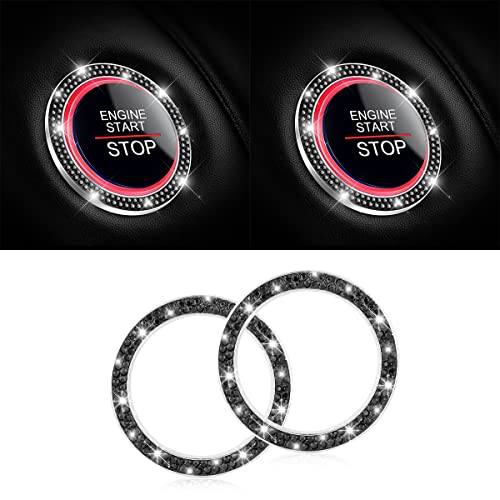 2PCS Zinc Alloy Rhinestone Engine Start Button Rings (Black)