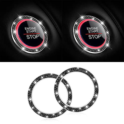 2PCS Zinc Alloy Rhinestone Engine Start Button Rings (Black)