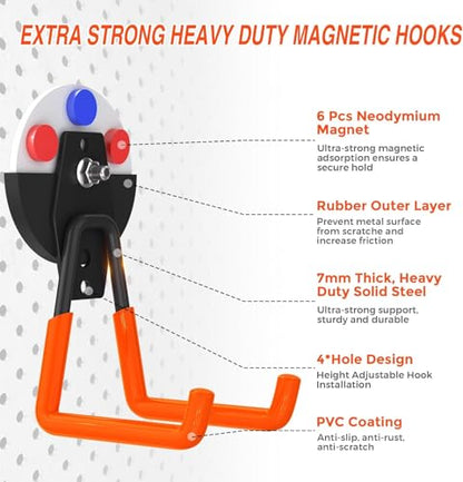 8 Pack Heavy Duty Storage Magnetic Utility Hooks Large Garage Strong Extra Magnet Hooks Hanger with Anti (2.6in Magnet-8 Pack-Orange)