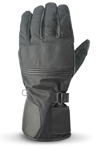 Leather Motorcycle Gloves for Men with Long Cuff Magic Tape Fasteners Bike Riding Gloves with TPU Hard Knuckle Protector Water Resistance and Warm Padded Insulation (Large / Long John Black)