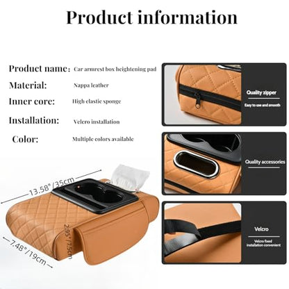 Car Center Console Cover Booster Multifunctional Car Center Console Cushion Pad with Cup Holder & Tissue Box & Side Pockets Arm Rest Cover for Car (Quilting / Black&red)