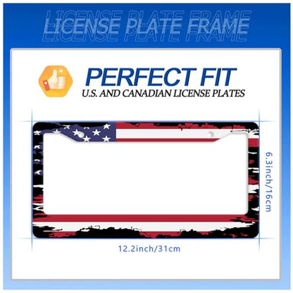 American Flag License Plate Frame Stainless Steel Car Accessories (Vintage American Flag Printed)