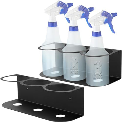 2 Pcs 3 Holes All Purpose Steel Spray Bottle Holder Heavy Duty Can Holder Rack Organizer Easy Install Wall Mount Paint Spray Bottle Organizer Storage Rack for Garage Home Workspace (Black / 3 Holes)