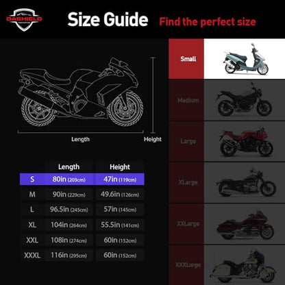 Ultimum Series Motorcycle Cover Waterproof All Weather Protection Universal Heavy Duty Night Reflector with Lock (S)