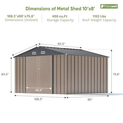 10 x 8 FT Outdoor Storage Shed (Brown / 10x8 FT)
