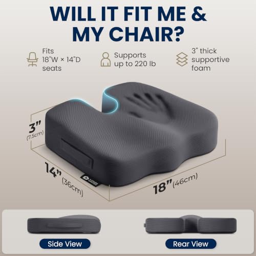 Seat Cushion Memory Foam Chair Cushion for Tailbone Pain Relief (Dark Gray / Large)