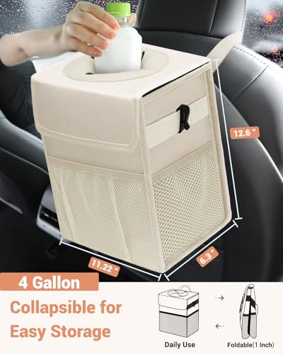 Car Trash Can with Lid (4 Gallons / Beige)