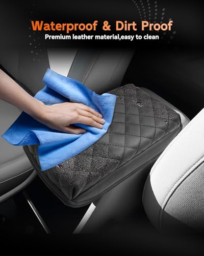 for 2024 2025 2026 Hyundai Kona Center Console Cover Armrest Cover for Kona (Kona-Thickened Black Leather Square 2024-2026)