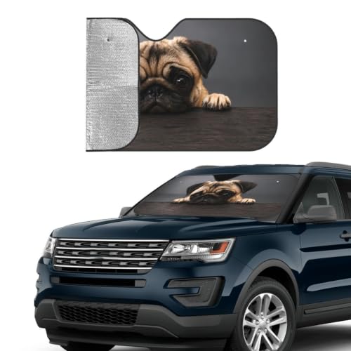 Pug Dog Car Windshield Sunshade Front Window Sun Visor Protector Foldable Shield Cover for Truck SUV (Black14 / Small)