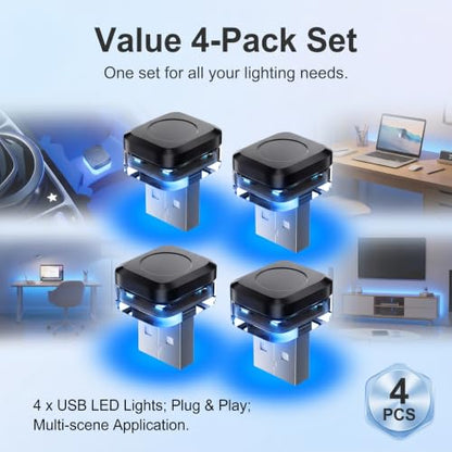 4 PCS Car Interior USB LED Lights