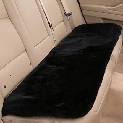 Black Genuine Sheepskin Car Rear Seat Cover for Fuzzy Back Cushion (Black)