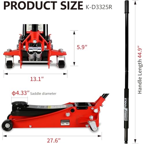 2.5 Ton Low Profile Floor Jack (Red - 2.5 Ton(Dual Pump), Lift 3.5"-19.5")