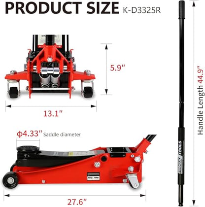 2.5 Ton Low Profile Floor Jack (Red - 2.5 Ton(Dual Pump), Lift 3.5"-19.5")