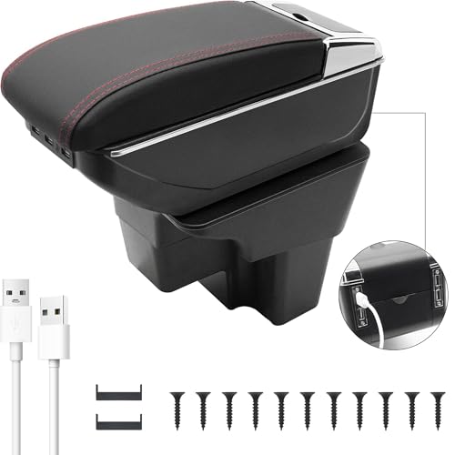 Car Armrest Box for KIA Stonic Rio 3 2018 (7 USB Ports / Red Thread)