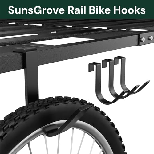 Heavy-Duty 4-Pack Overhead Garage Ceiling Storage Hooks, Add-On Storage Rail Hook Accessory for Hanging Bikes and More, Supports Up to 66lbs