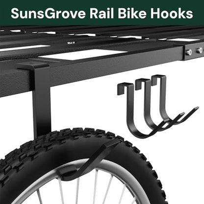 Heavy-Duty 4-Pack Overhead Garage Ceiling Storage Hooks, Add-On Storage Rail Hook Accessory for Hanging Bikes and More, Supports Up to 66lbs