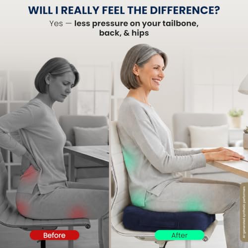 Seat Cushion Memory Foam Chair Pad for Tailbone Pain Relief (Blue / X-Large)