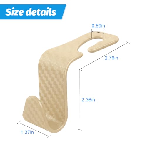 4 Pack Headrest Hooks for Vehicle Seats (Carbon Fiber/Beige)