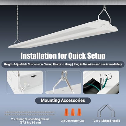 2-Pack 300W/240W/200W LED Linear Shop Lights, 0-10V Dimmable 5000K (300W)