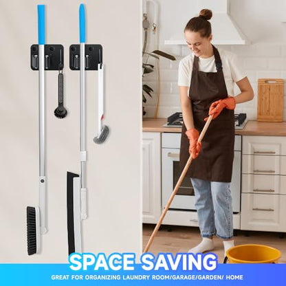 2 Pack Broom Holder with Heavy Duty Hooks (2PCS-Matte Black+Hook)