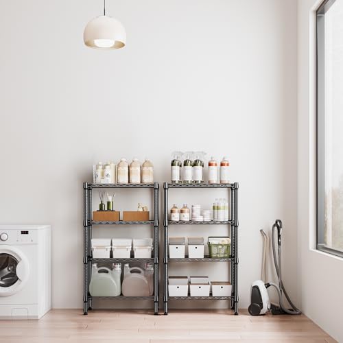 1000 lbs 4 Tier Shelf Metal Storage Shelves Wire Rack Closet Organizers for Garage Kitchen Bathroom Laundry Black 11.8" D x 25.6" W x 45.5" H (4 tier, 11.8" D x 25.6" W x 45.5" H / Black)