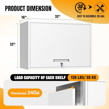 Bathroom Wall Cabinet Medicine Cabinet Over The Toilet Storage Upper Storage Cabinet Metal Wall Cabinet Garage Assembly Required White (White / 22" Tall)