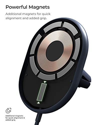 Velox Magnetic Wireless Charging Air Vent Car Phone Mount. Compatible with MagSafe iPhones including iPhone 12 (Qi Wireless Charging)