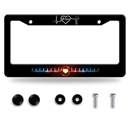 Jesus Heart Rate Line Stainless Steel License Plate Frame for US Cars Decor (Jesus heart rate line)