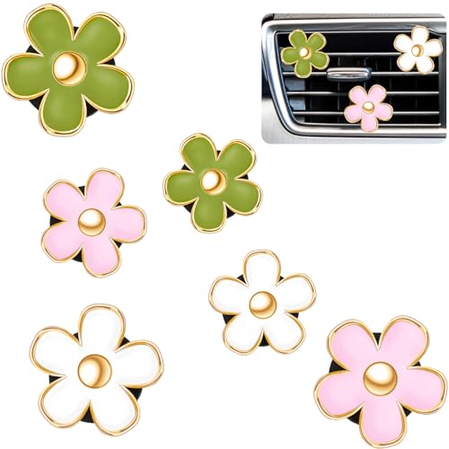 6 Pcs Daisy Vent Clips for Car (Green, Pink ,White / 1 Count (Pack of 6))