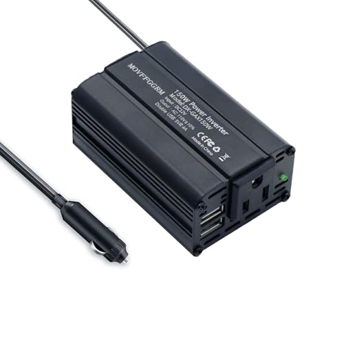 150W Power Inverter 12V DC to 110V AC Car Plug Adapter Outlet Converter with 2.4A Dual USB AC car Charger for Laptop Computer (black)