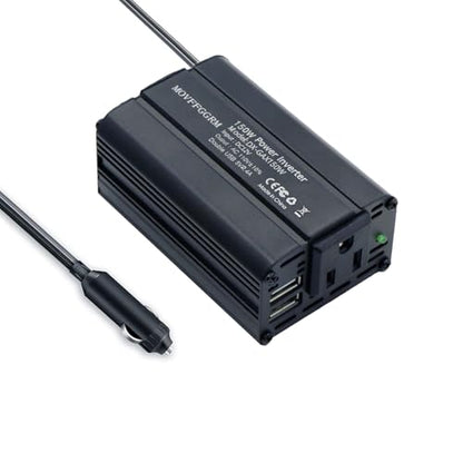 150W Power Inverter 12V DC to 110V AC Car Plug Adapter Outlet Converter with 2.4A Dual USB AC car Charger for Laptop Computer (black)