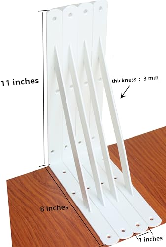 12 Pack L11 x H 8" White Heavy Duty Shelf Brackets with Screws Metal Shelf Brackets Shelf Support Angle Brackets for Shelves L Brackets Heavy Duty Floating Shelf (12 Pack-White / 11''x8'')