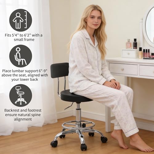 Rolling Stool with Back (Black / With Back & Footrest)