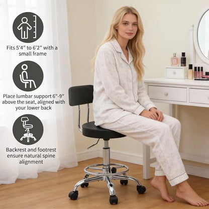 Rolling Stool with Back (Black / With Back & Footrest)