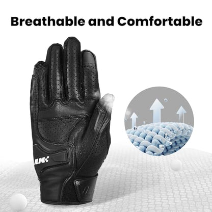 Goatskin Leather Motorcycle Motorbike Powersports Racing Gloves Touchscreen for Men and Women Model DN01 (Black Perforated / Large)