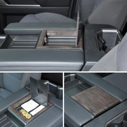 Car Armrest Storage Hidden Tray Cover Lid for Toyota Tundra 2022 (Oak Wood Pattern)