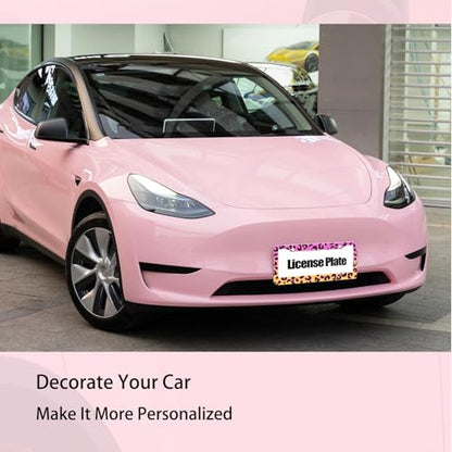 Leopard Print License Plate Frame Pink Cheetah License Plate Frames Holder (Leopard Print Pink)