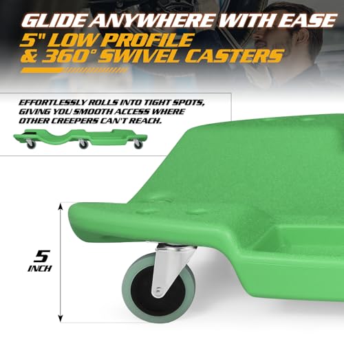 Mechanic Creeper with Padded Headrest & Tool Trays (Green / 46.5")
