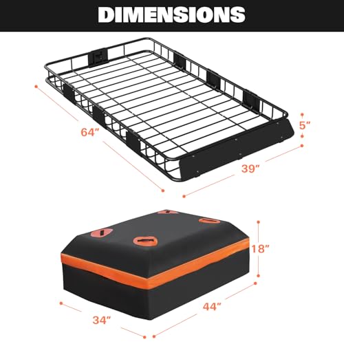 Roof Rack Carrier Basket Universal Rooftop 64" x 39" x 5" Large Size Roof Rack + Waterproof Bag (64" x 39" x 5")