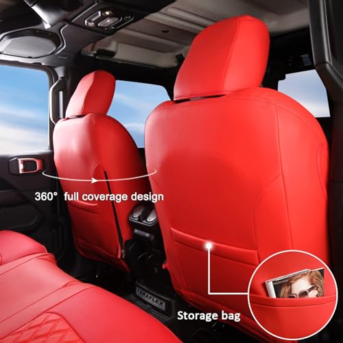 Wrangler JL Seat Covers Custom Fit for Jeep Wrangler (Red / 18-26 JL 4 Door Without Rear Cup Holder Full Set)