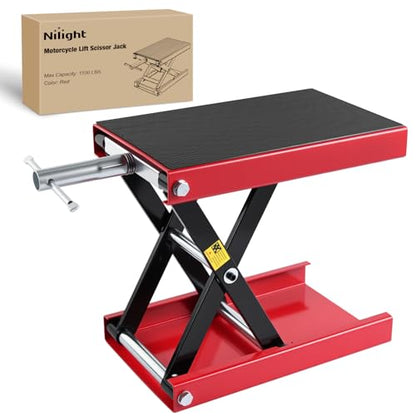 Motorcycle Lift Jack 1100 LBS Scissor Jack Stand Lift from 3.4" to 14.2" with Wide Deck Crank Handle Steel Scissor Hoist Garage Repair Lifter Table Jacks for Motorcycles ATV Dirt Bike (Red)