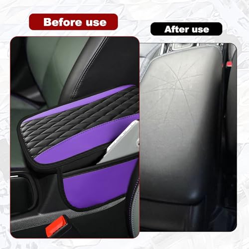 Leather Car Center Console Cover with Side Storage Pockets (Purple)